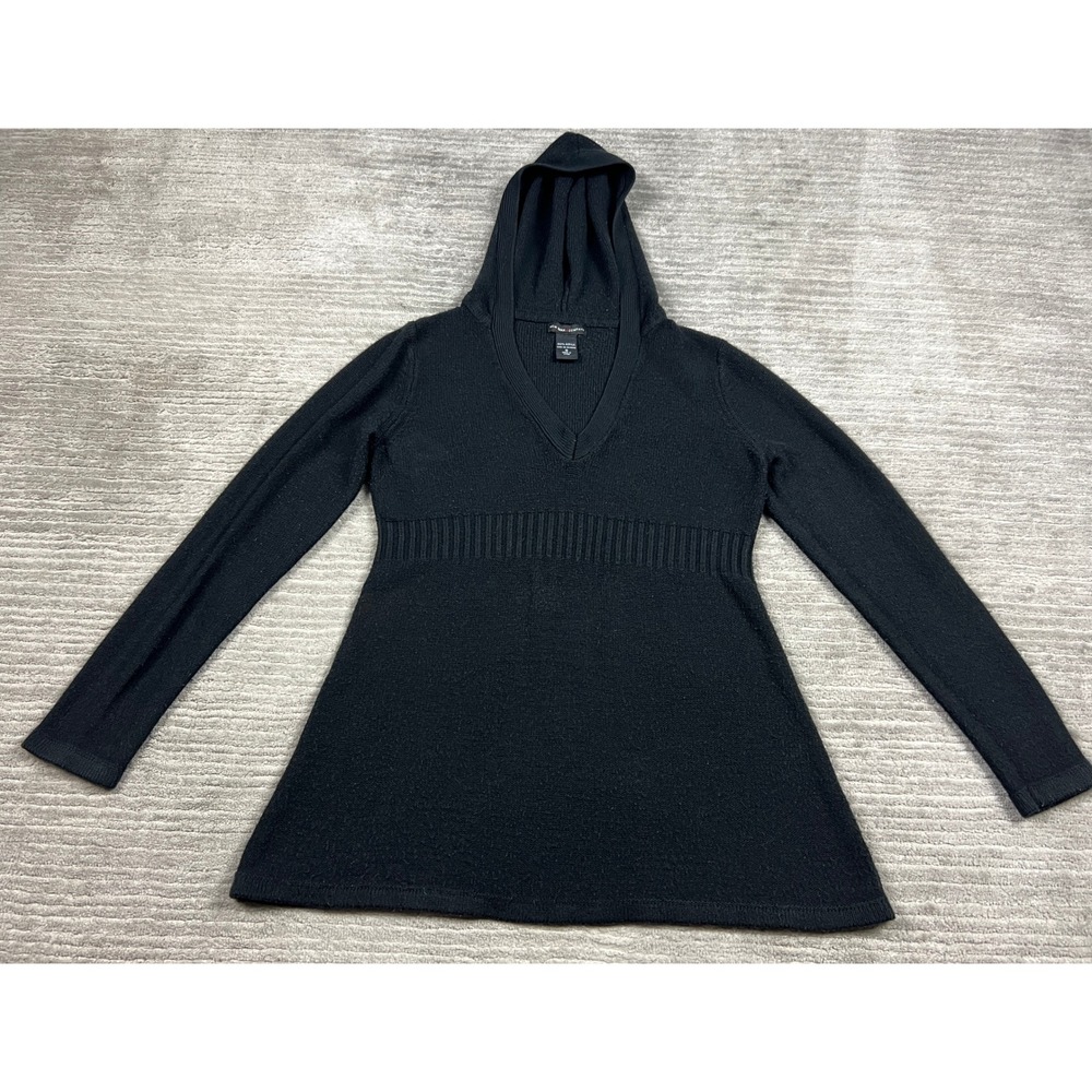 New York & Company Hoodie Sweater Womens S Black V-Neck Empire Waist Ribbed Knit